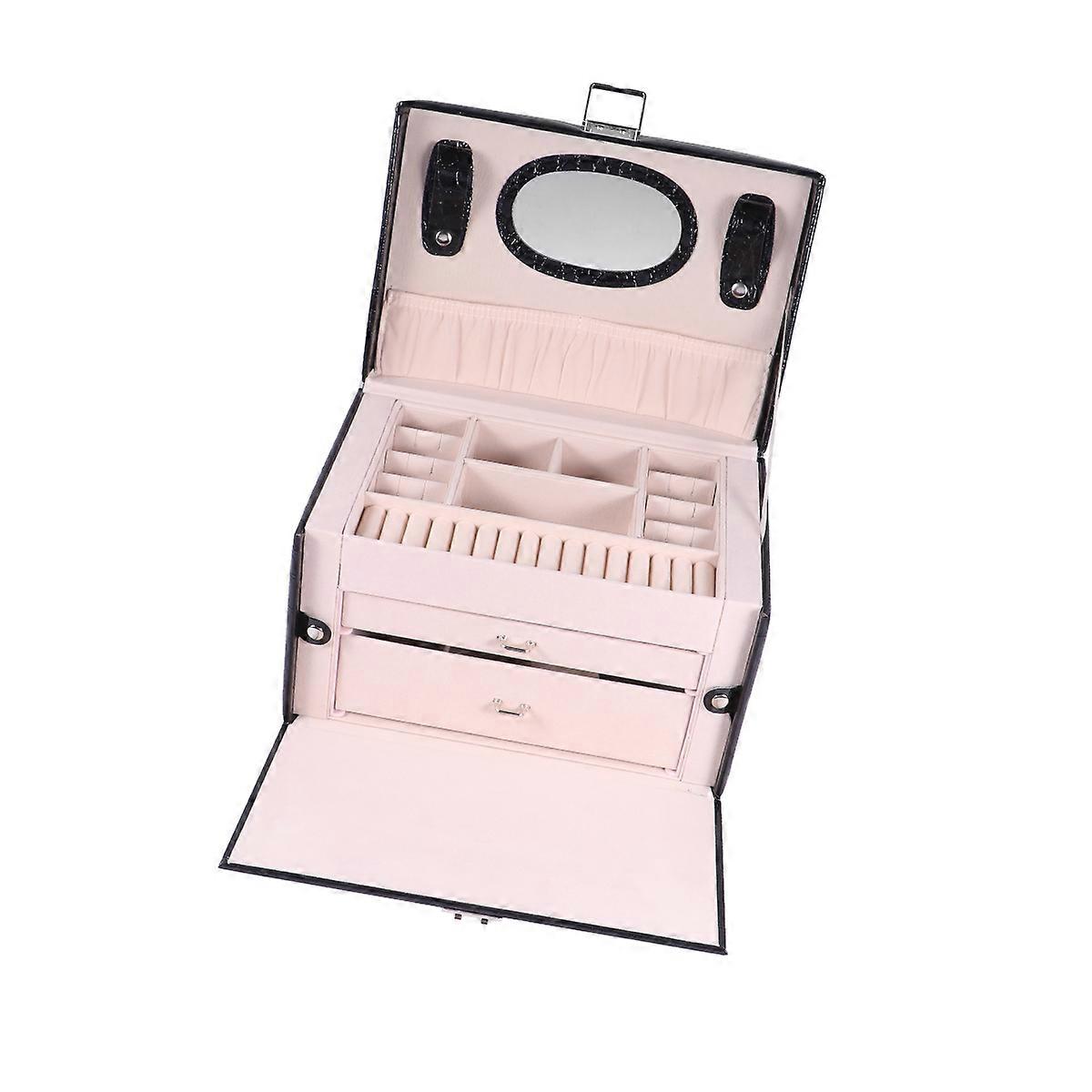 Jewelry Box For Women Dust Proof Multi-Compartments Ergonomic Design Metal High Density Board 26x18x16cm 1Pack