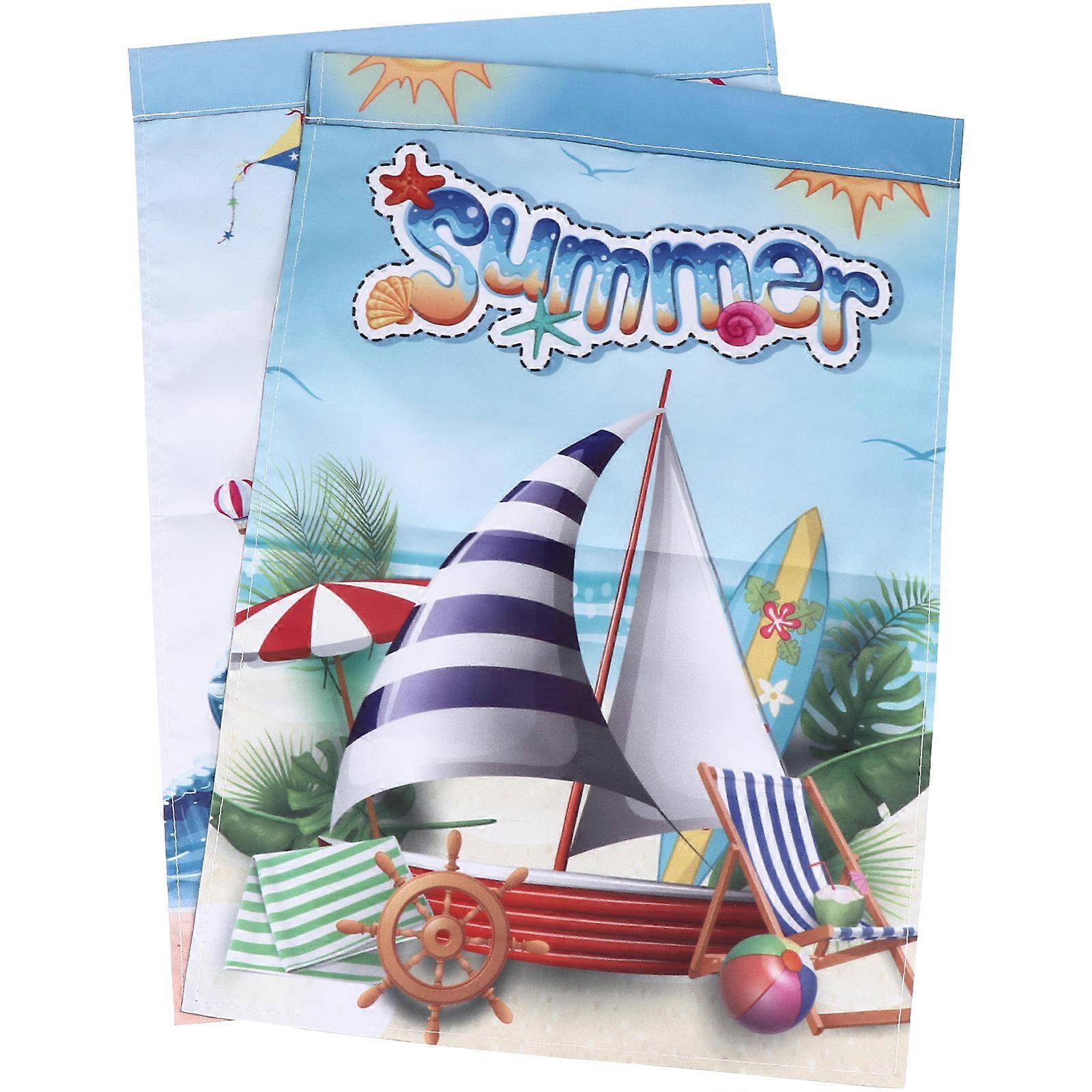 Banner Hello Summer Flag for Decoration 2Pcs Polyester