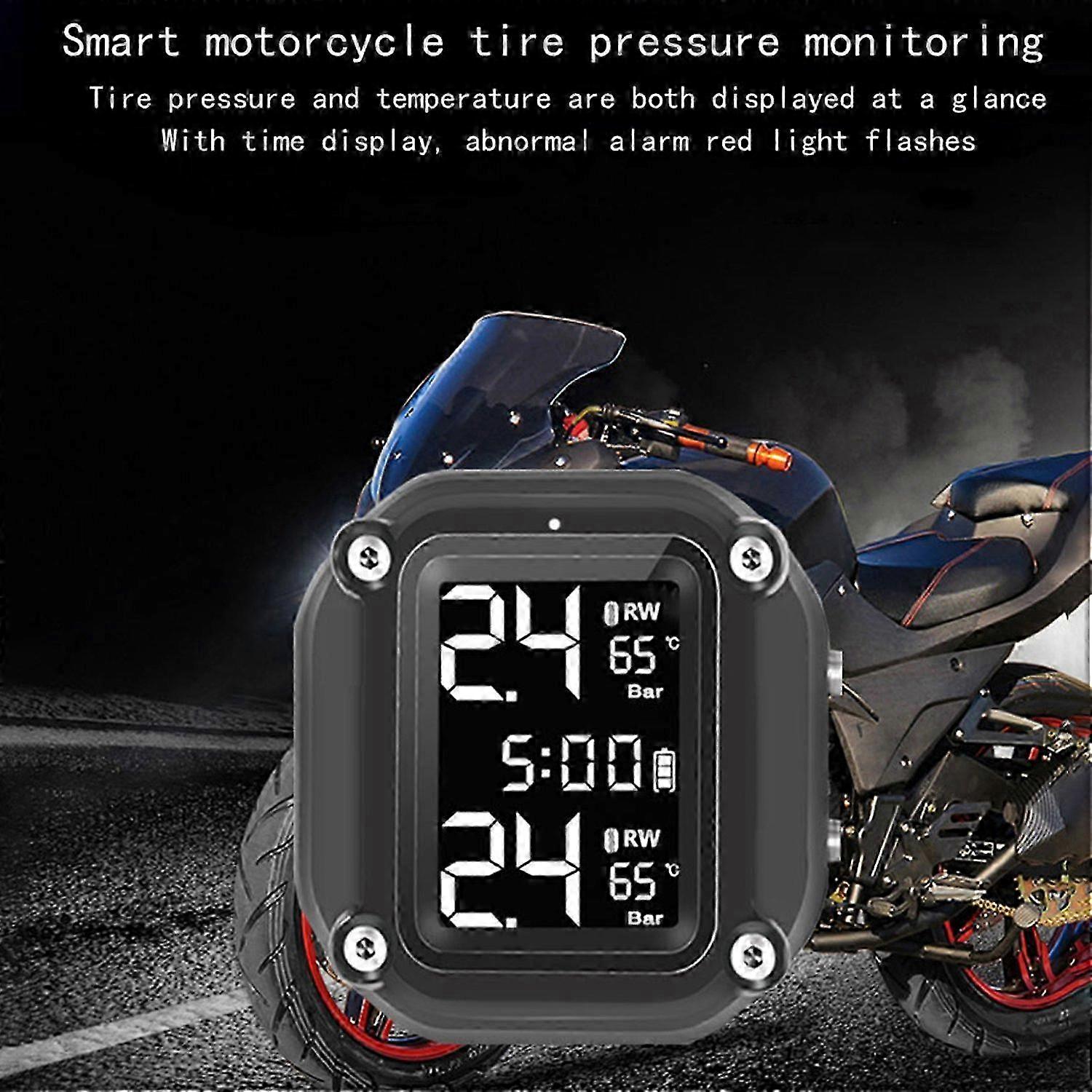 Motorcycle TPMS Wireless Tire Pressure Monitor with USB Charging & 2 External Sensors