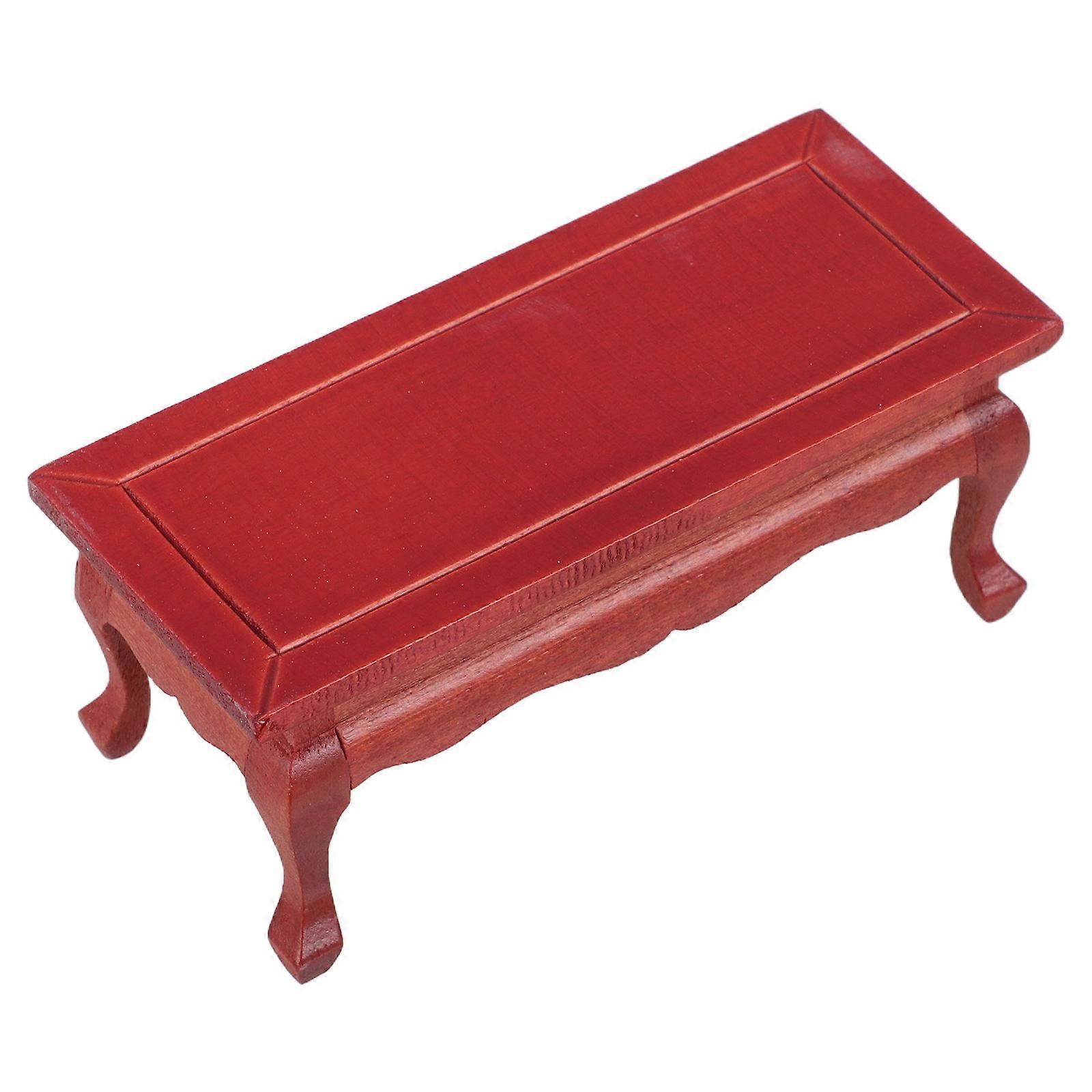 Mini Coffee Table Solid Wood Model Desk for Doll House Furniture Red Rectangular Decoration 1Pc