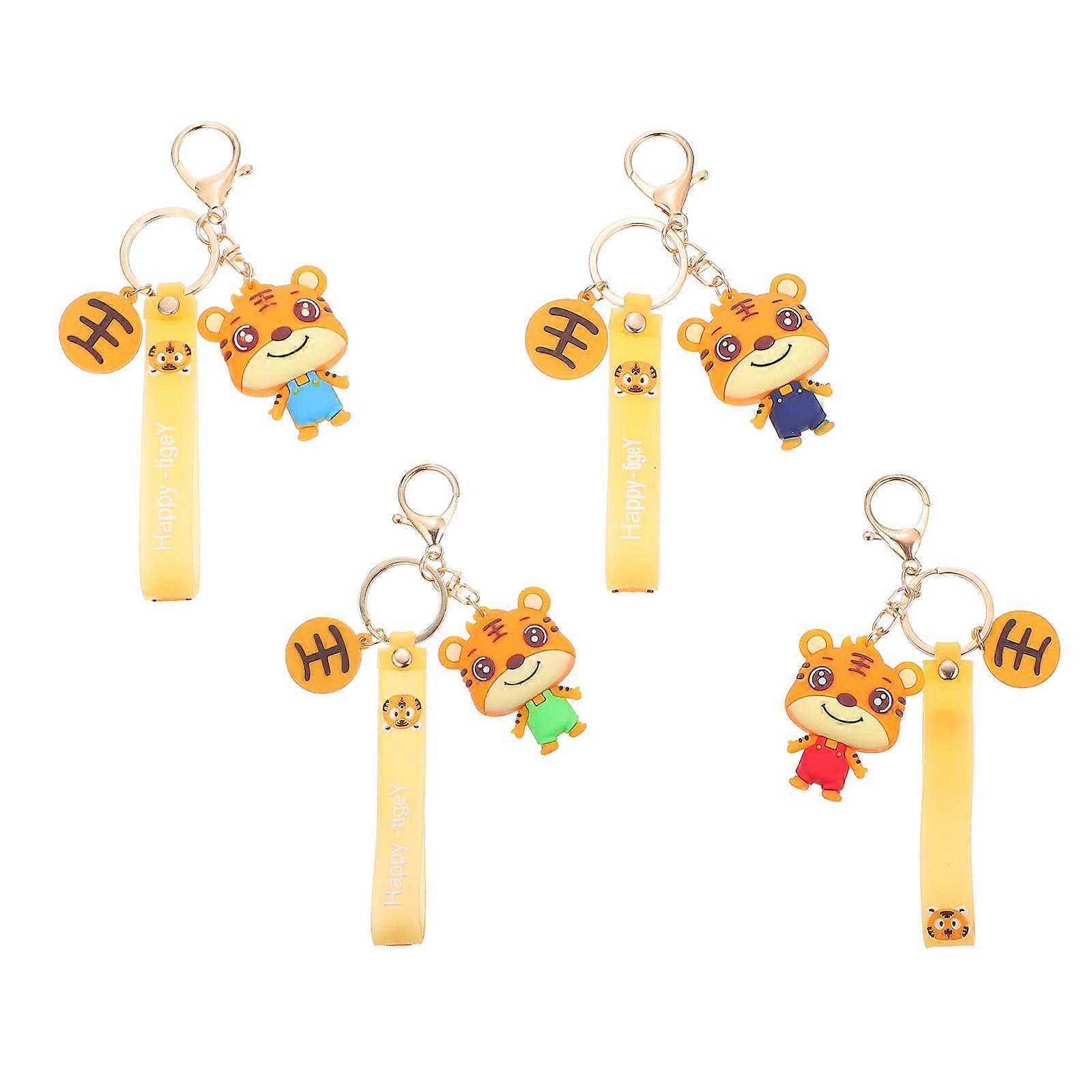 Cute Animal Keychains Tiger Shape Small Tiger Design Keychain Accessory Assorted Color 4Pcs