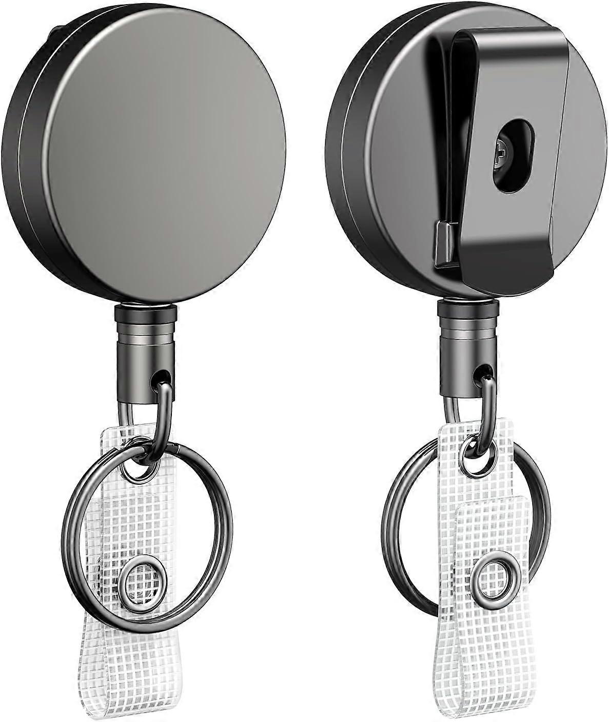 2 Pcs Heavy Duty Retractable Key Ring Badge Reels Metal Heavy Duty