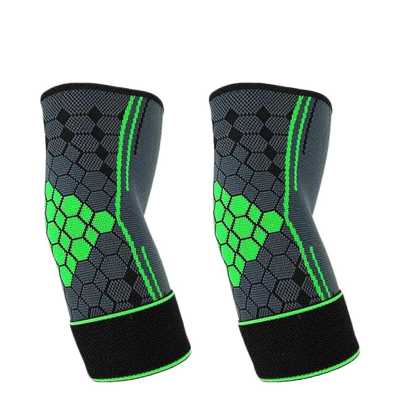 Elbow Pads 2 Pieces Adjustable Elbow Support Brace for Sports Outdoor Cycling Gym Tennis Elbow (Green, Large)