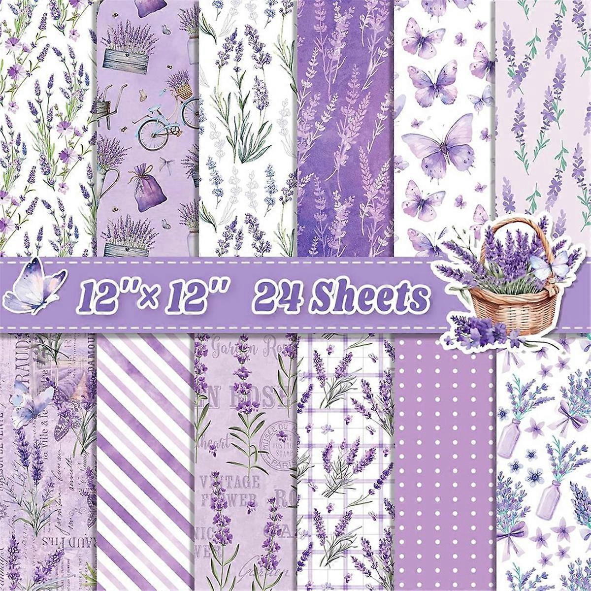 24 Sheets Scrapbook Paper Decorative Decoupage Cardstock Lavender