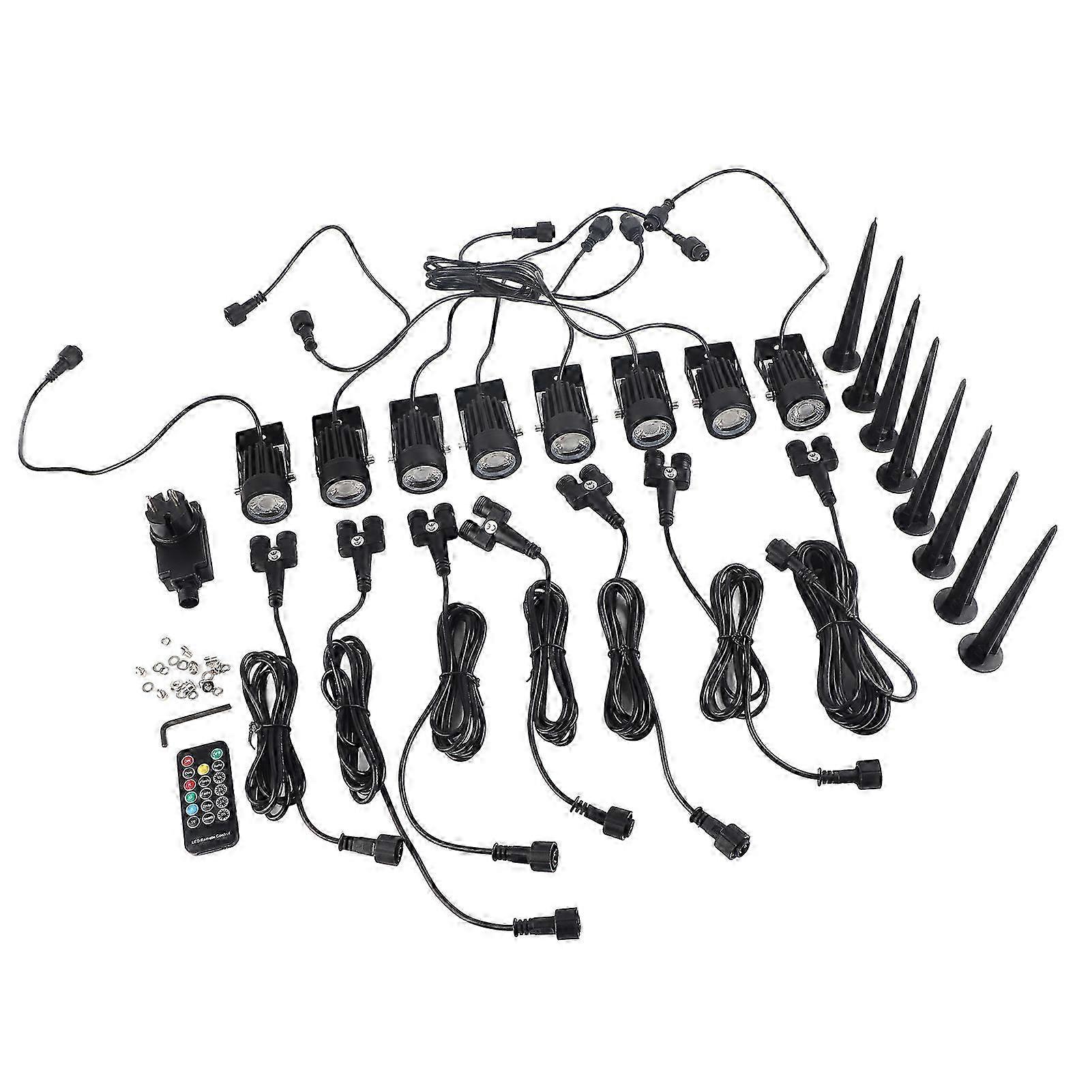 8PCS RGB LED Outdoor Lawn Lamp with Remote Control, Automatic Color Changing Ground Insert Light, Compatible with EU Plug 220V