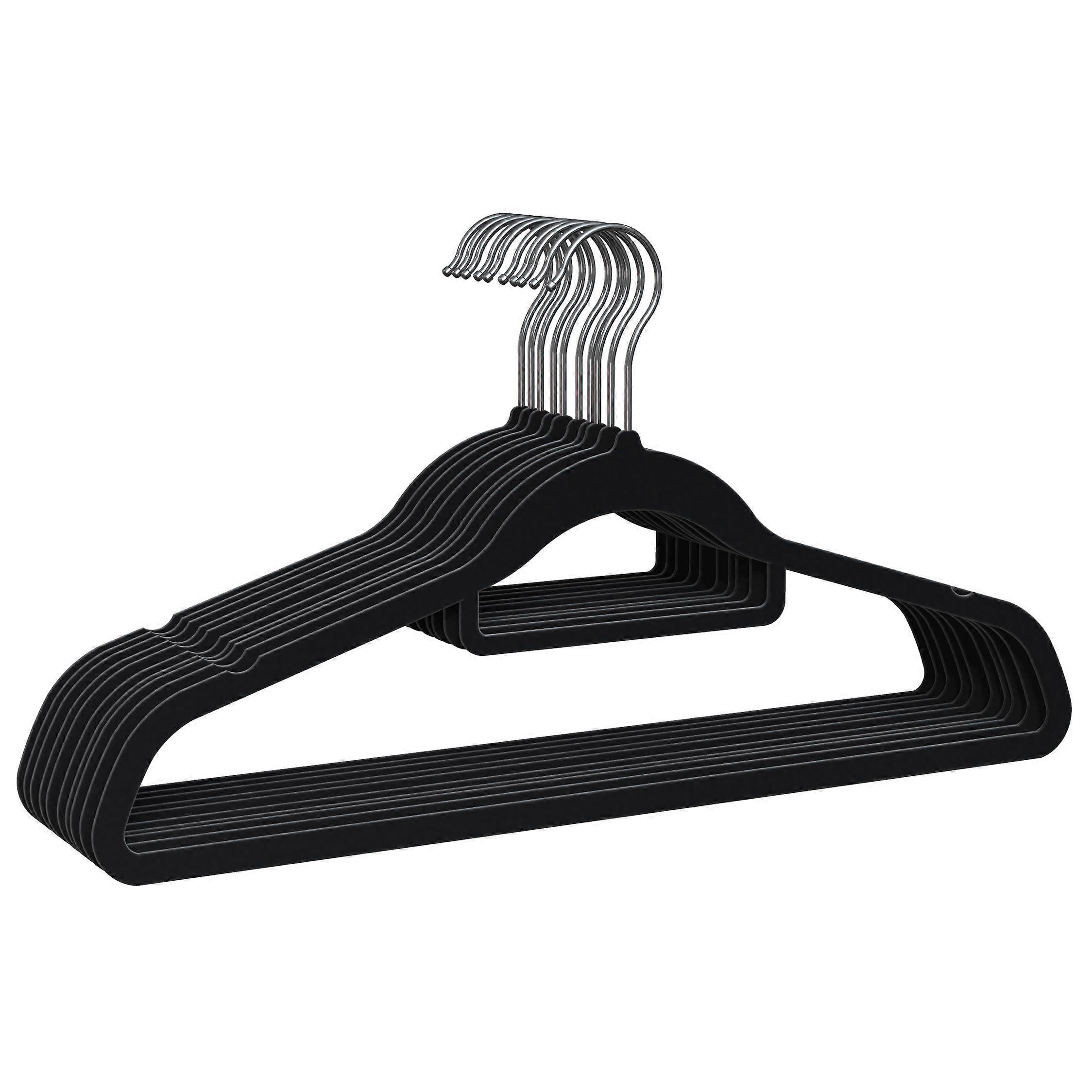 Pack of 10 Black Velvet Hangers, 360º Rotating Hook, Space Saving, NonSlip