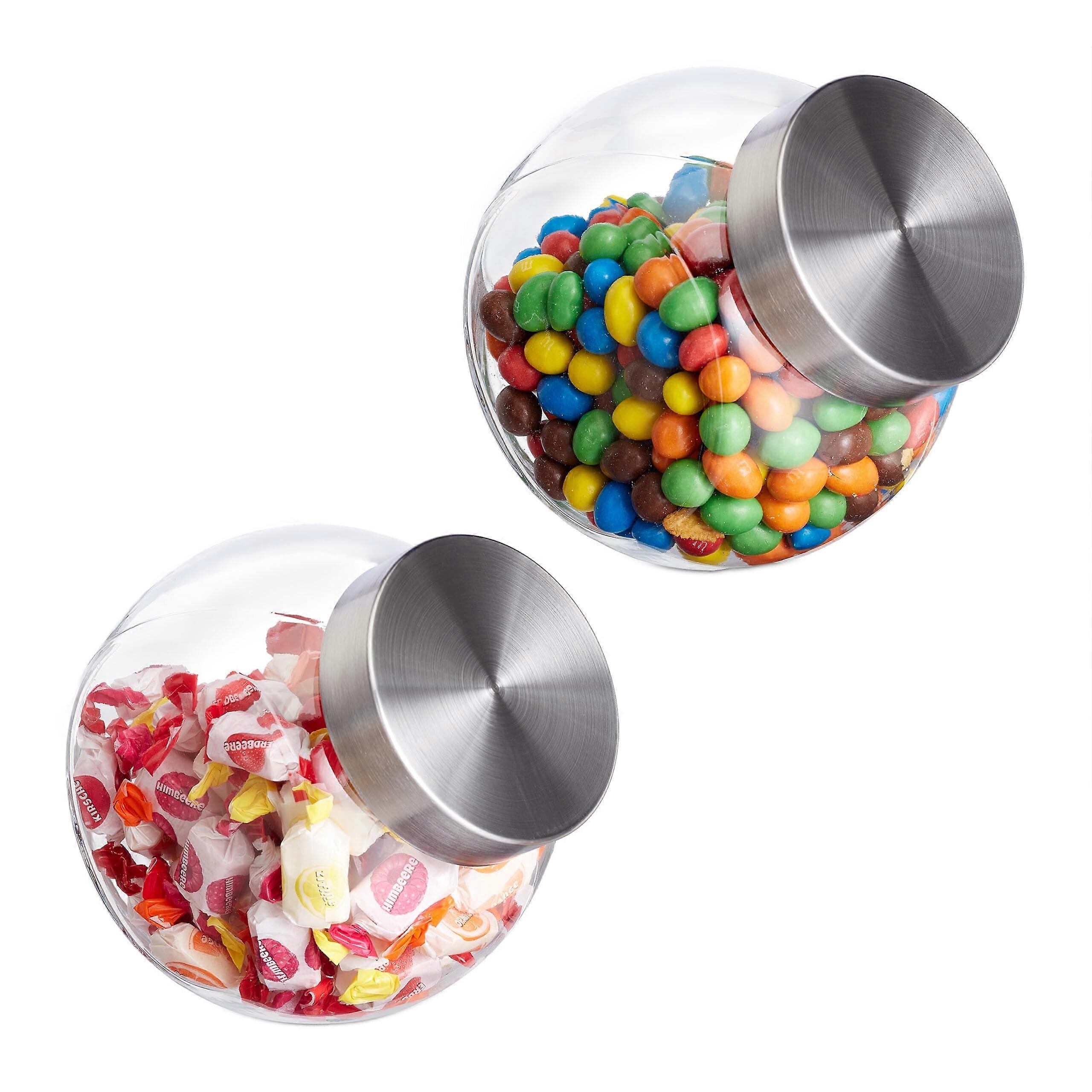 Candy Jars 2 x 1.5 L Storage Jars for Sweets Storage Jars with Stainless Steel Lids Transparent