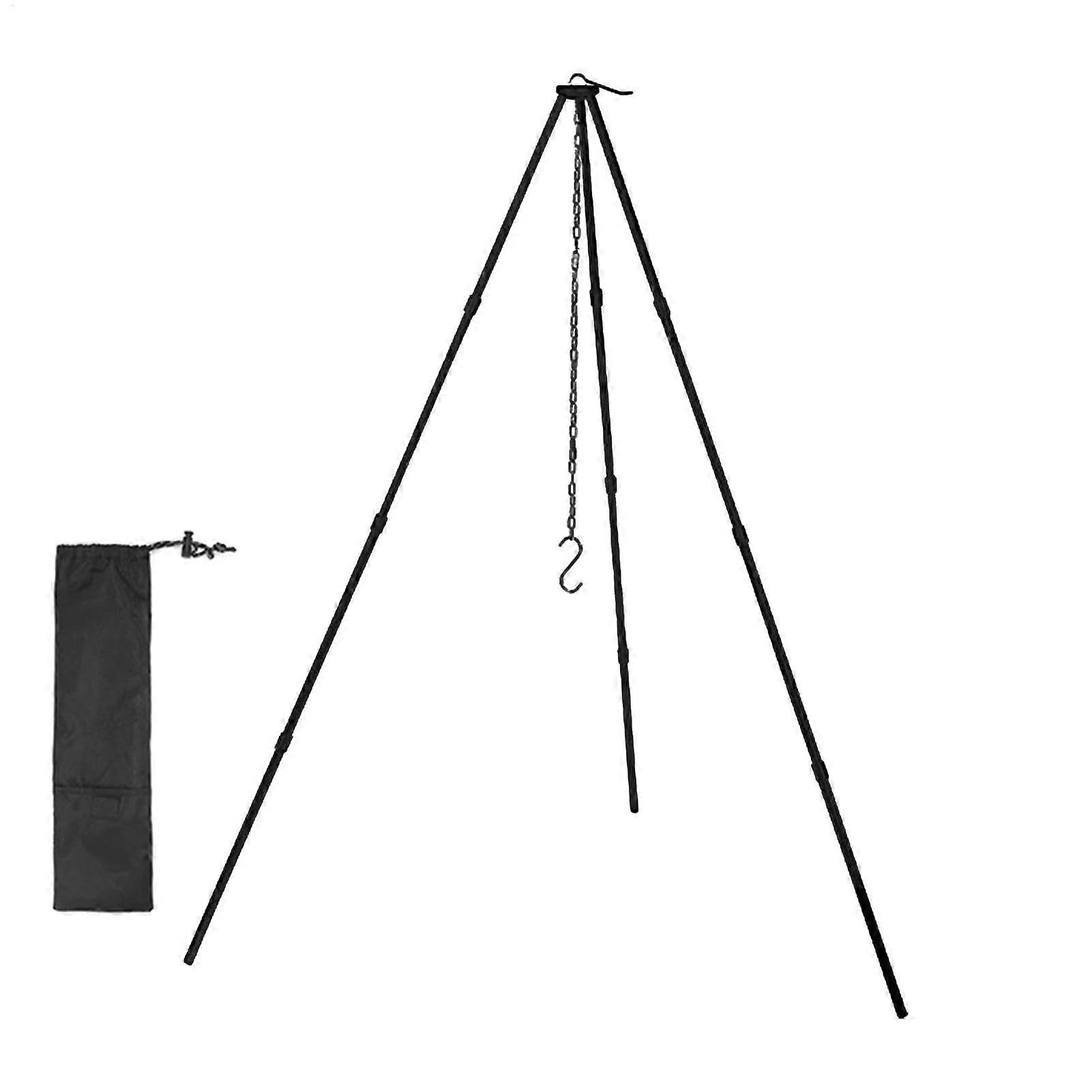 Aluminum alloy tripod – Camping tripod stove with adjustable chain, lightweight black.
