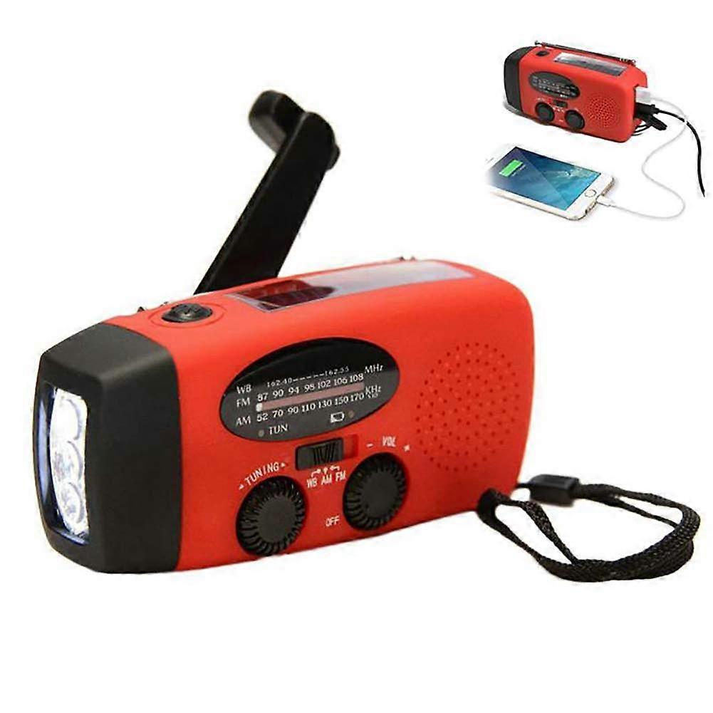 Solar Radio, Crank Radio with Mobile Phone Charging, Solar, Portable Dynamo Radio, AM/FM USB Rechargeable Emergency Radio, LED Torch, Camping, red