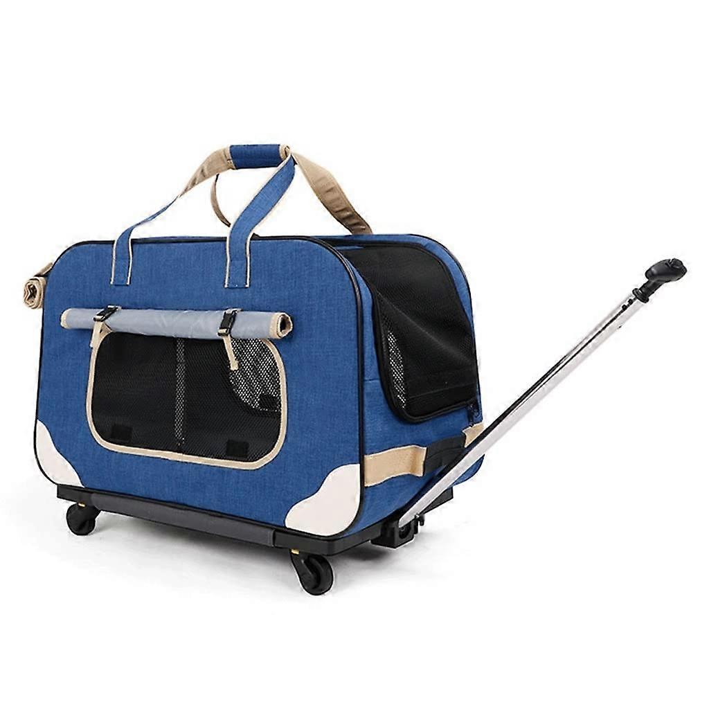 Dog Carrier for Pets, Portable Soft Crate with Removable Wheels for Dogs and Cats, Indoor Travel Carrier, Blue