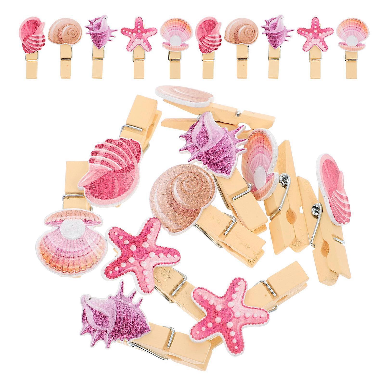 Under The Sea Decorations Wooden Peg Beautiful Shell Design Photo Clip Home Decoration 30Pcs