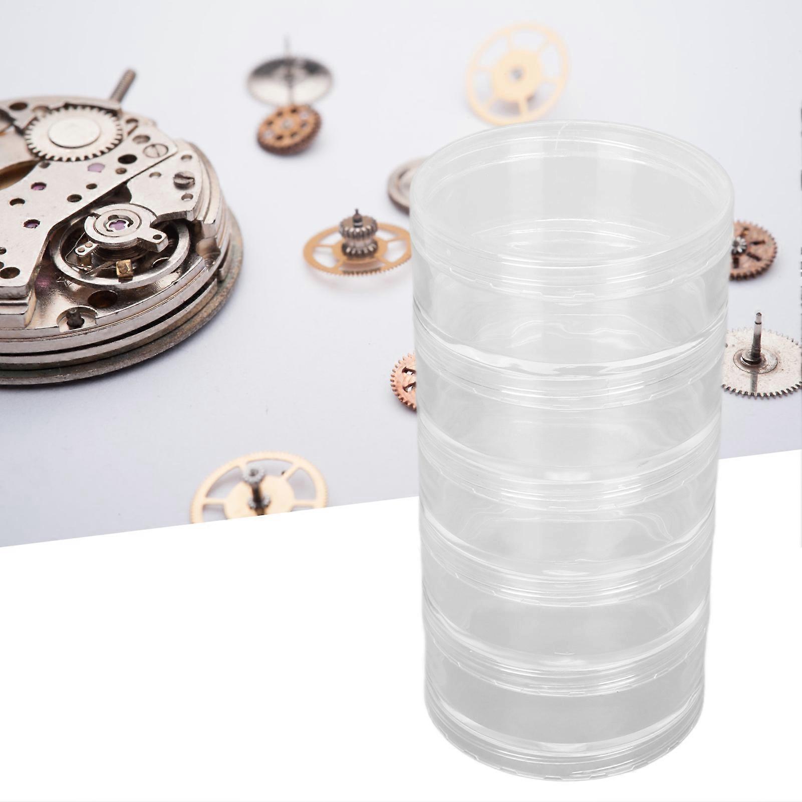 5 Layer Watch Parts Storage Box Organizer Transparent Watch Screw Component Movement Container 2.7 Inch 