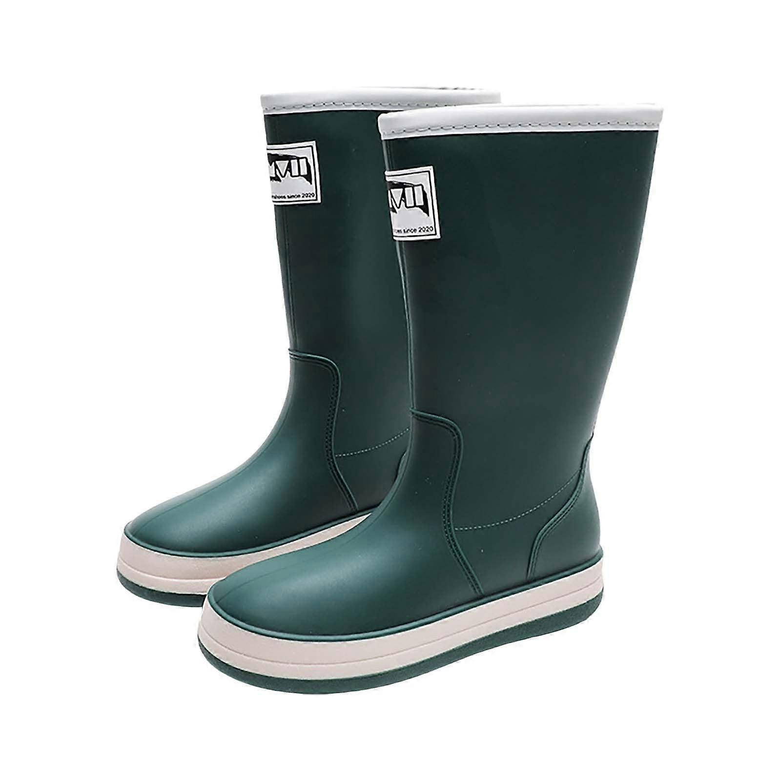 Women's Mid Calf Rubber Rain Boots, Green, 40.5 EU