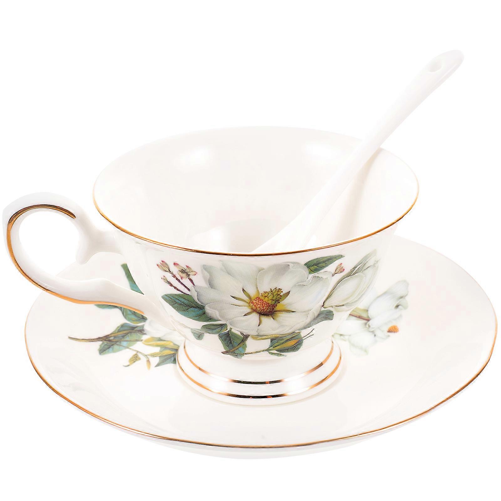Serving Coffee Camellia Pattern Coffee Cup Saucer and Spoon Set Porcelain Bakery 1Set