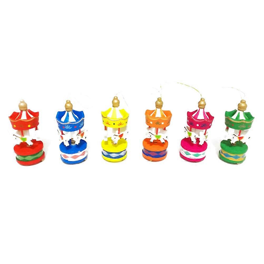 Carousel Horse Set Mini Rotating Decoration Wood Christmas present 6Pcs