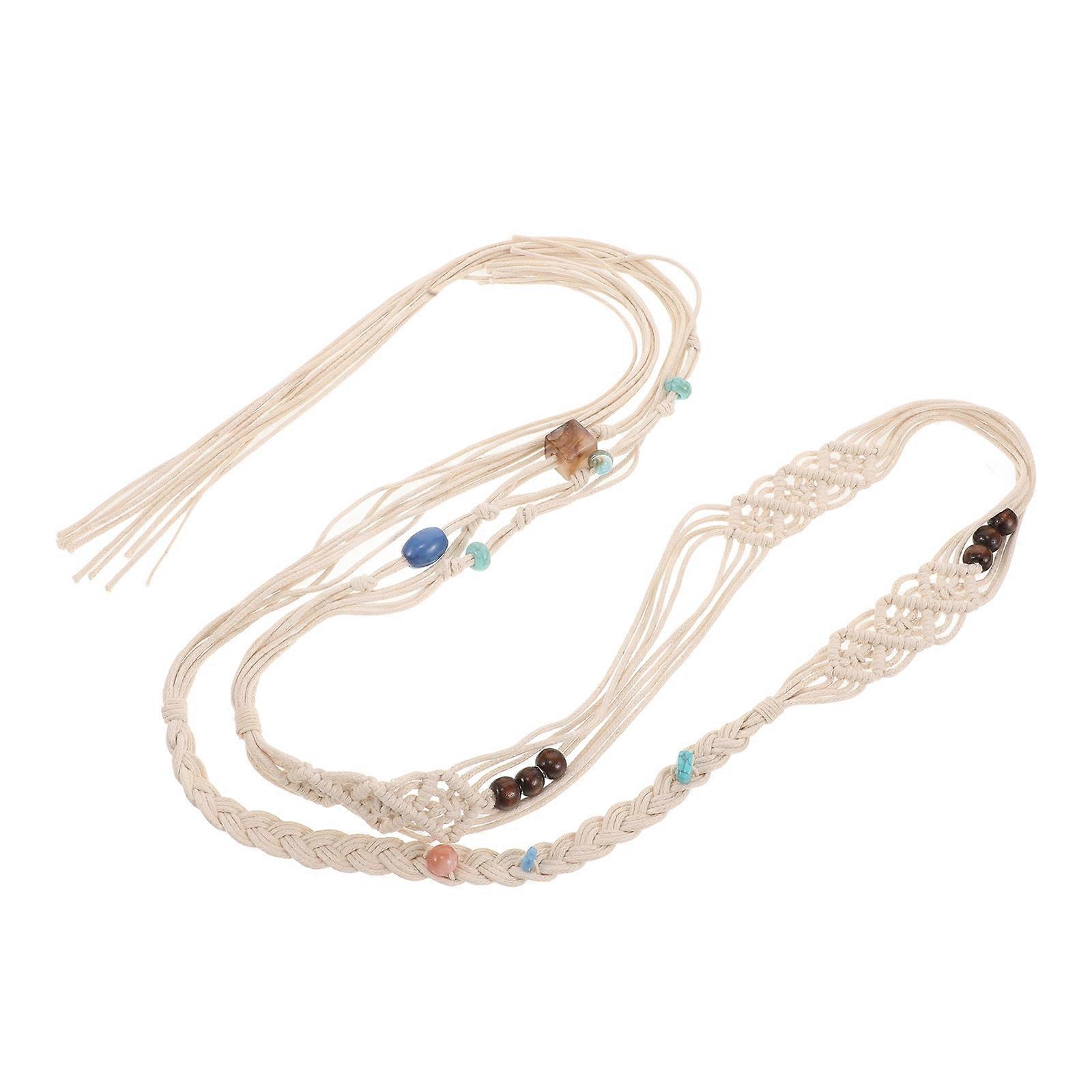Ladies Belts Woven Belt For Women Beaded Accent Rope Chain Skirts Tunics White Cotton Rope 1Pack