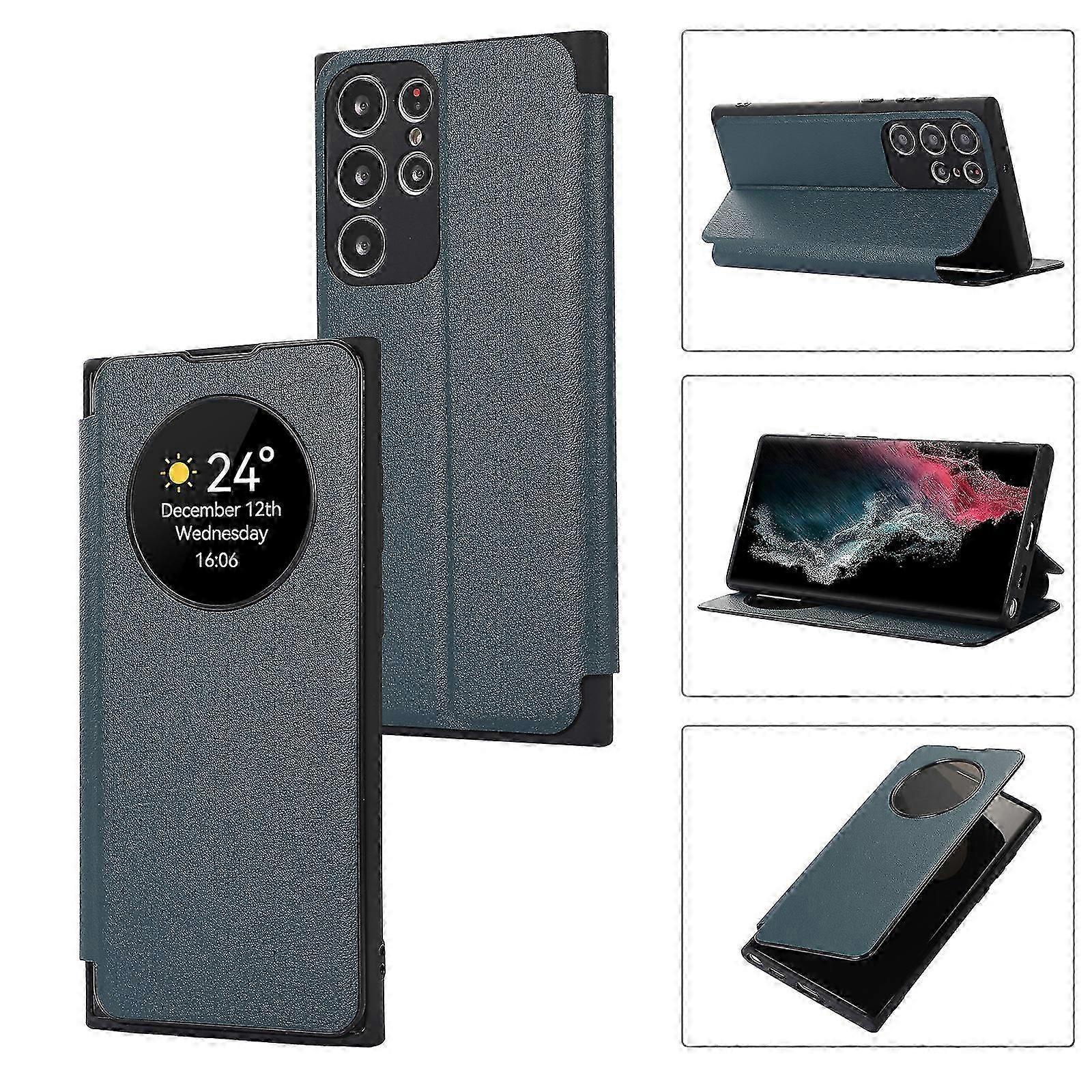 Case for Samsung Galaxy S24, Smart Sleep/Wake Up Function View Window Premium Leather Flip Cover with Card Slot, Kickstand Wireless Charging
