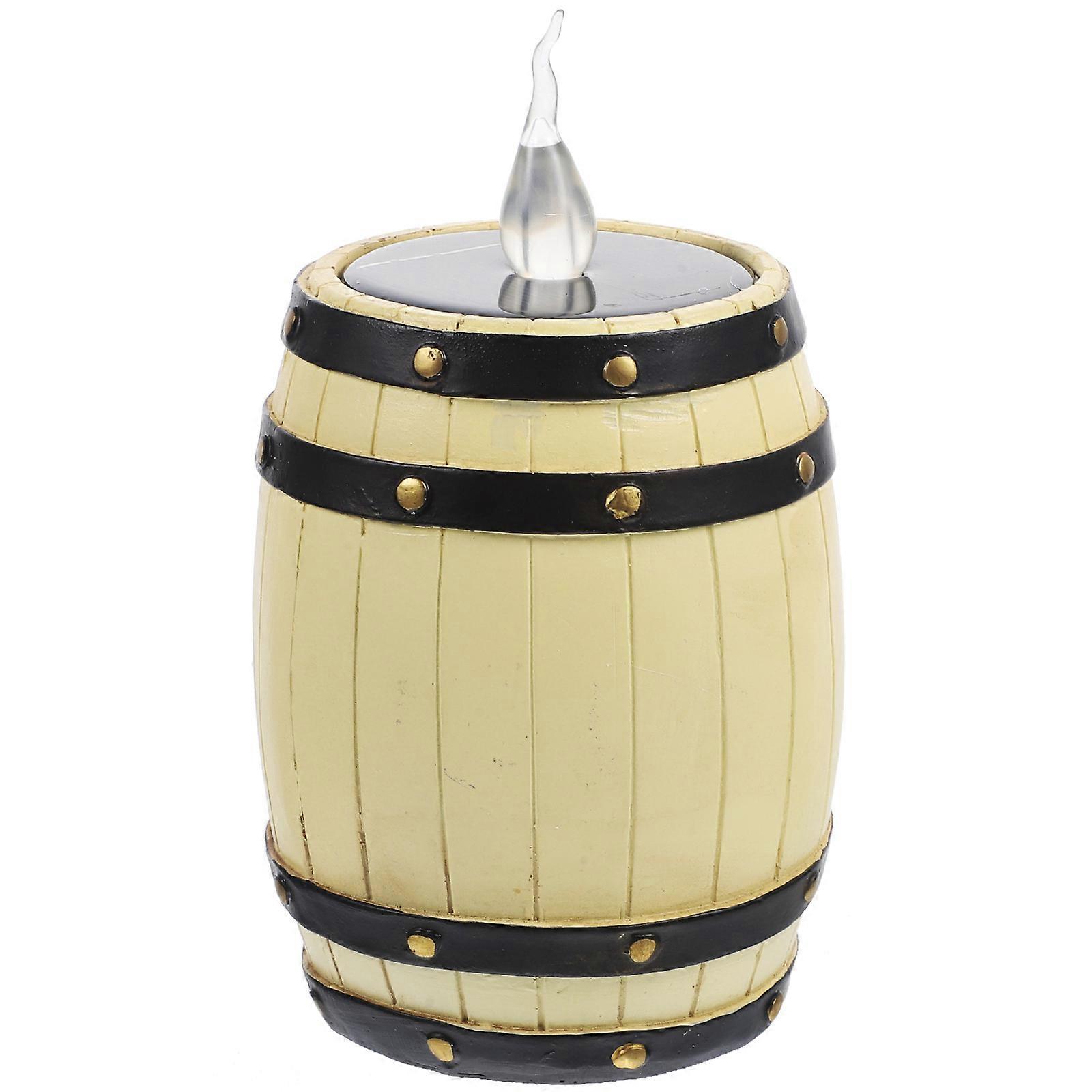 Wine Barrel Solar Lamp for Decor Ivory Resin Energy Saving Compact Size