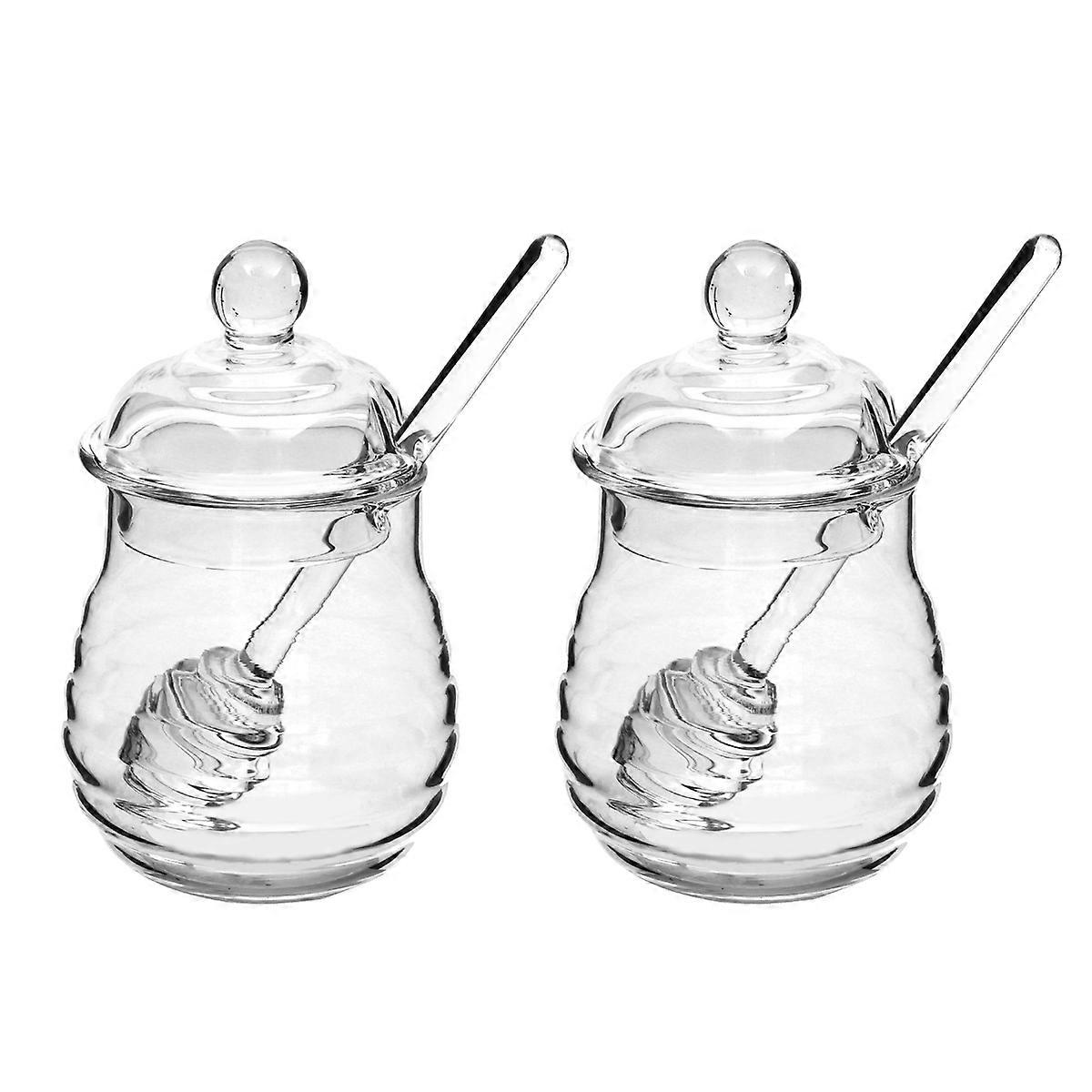 Clear Glass Honey Pot Set with Lid and Spiral Dipper Transparent Borosilicate Jar for Kitchen Storage