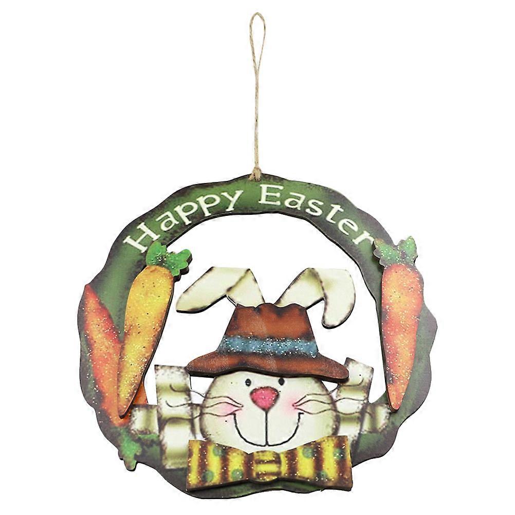 Door Hanging Decor Easter Hanging Wreath Wooden Pendant Farmhouse Bunny Wreath Home Decoration Festive Occasions 1Set