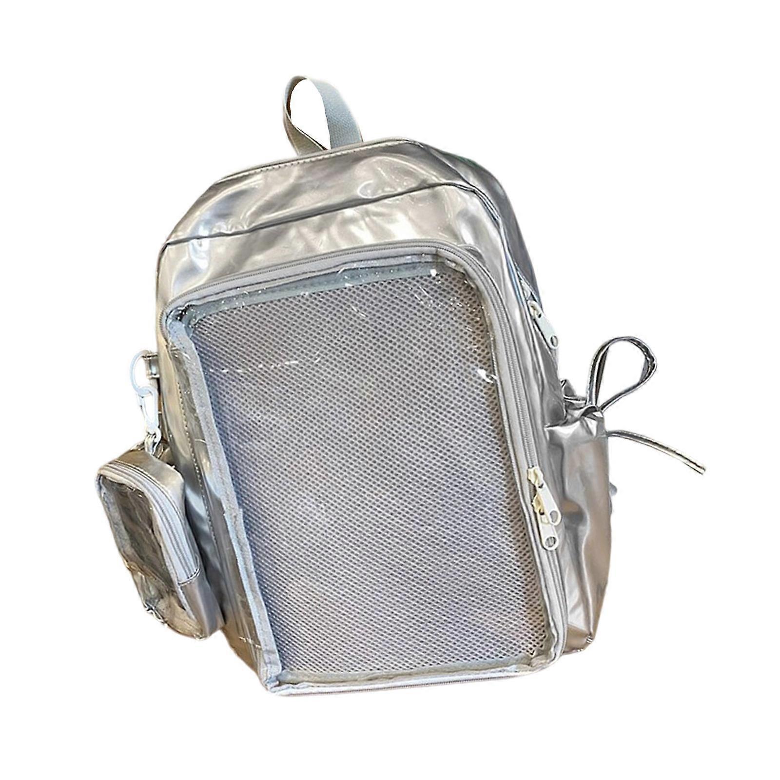 Stylish Casual Daypack For Enthusiasts Large Capacity Backpack PU Construction Multiple Organizational Pocket Silver
