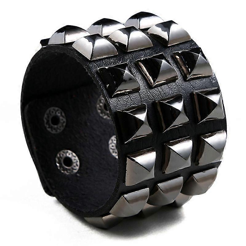 Square rivet wide leather cowhide bracelet - Square Rivet Punk Exaggerated Bracelet - Square rivet fashion bracelet
