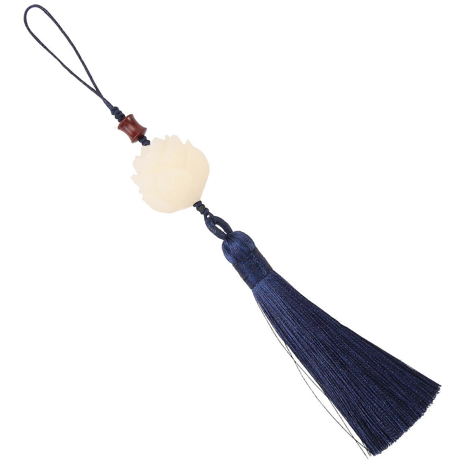 Beaded Phone Charm Case Ornament with Tassel Hanging Decor in Blue