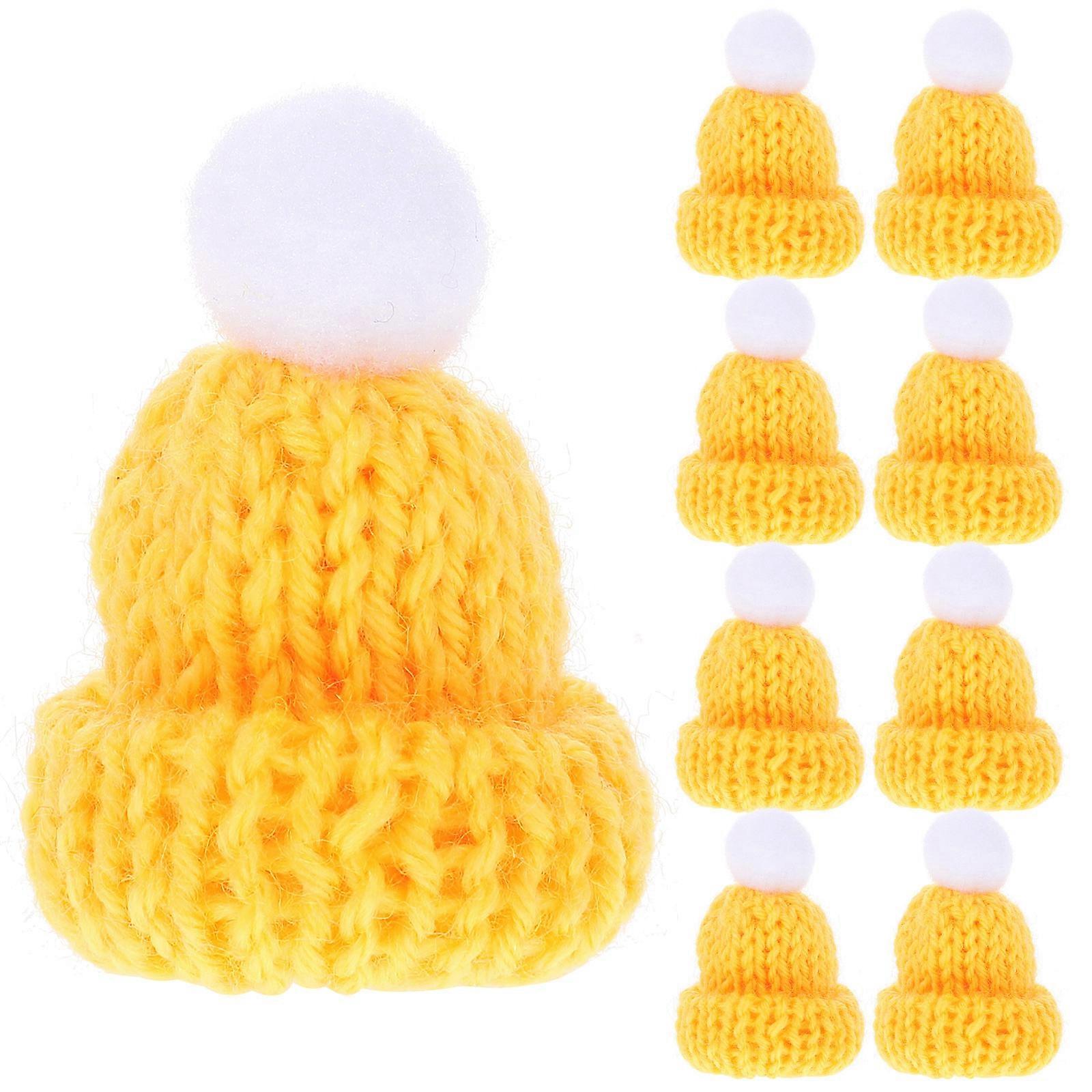 10Pcs Mini Knitted Santa Hats For DIY Activities Round Top With Tassel Yellow Accessory