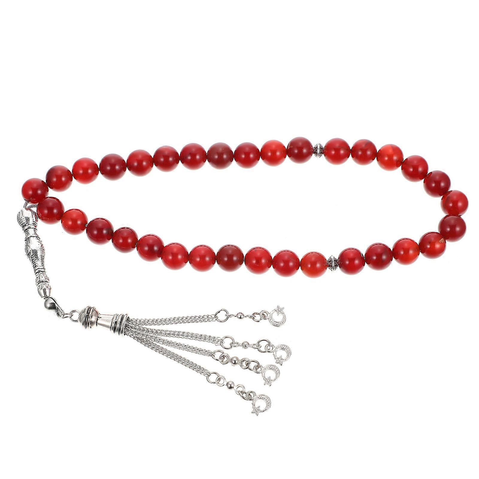 Muslim Agate Prayer Beads Rosary with Durable Alloy Material for Decoration 33 Beads