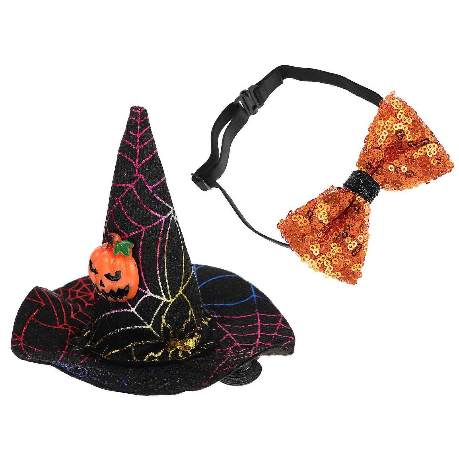 Halloween Themed Pet Costume Set With Bow Tie And Hat For Dogs Soft And Comfortable 1 Set