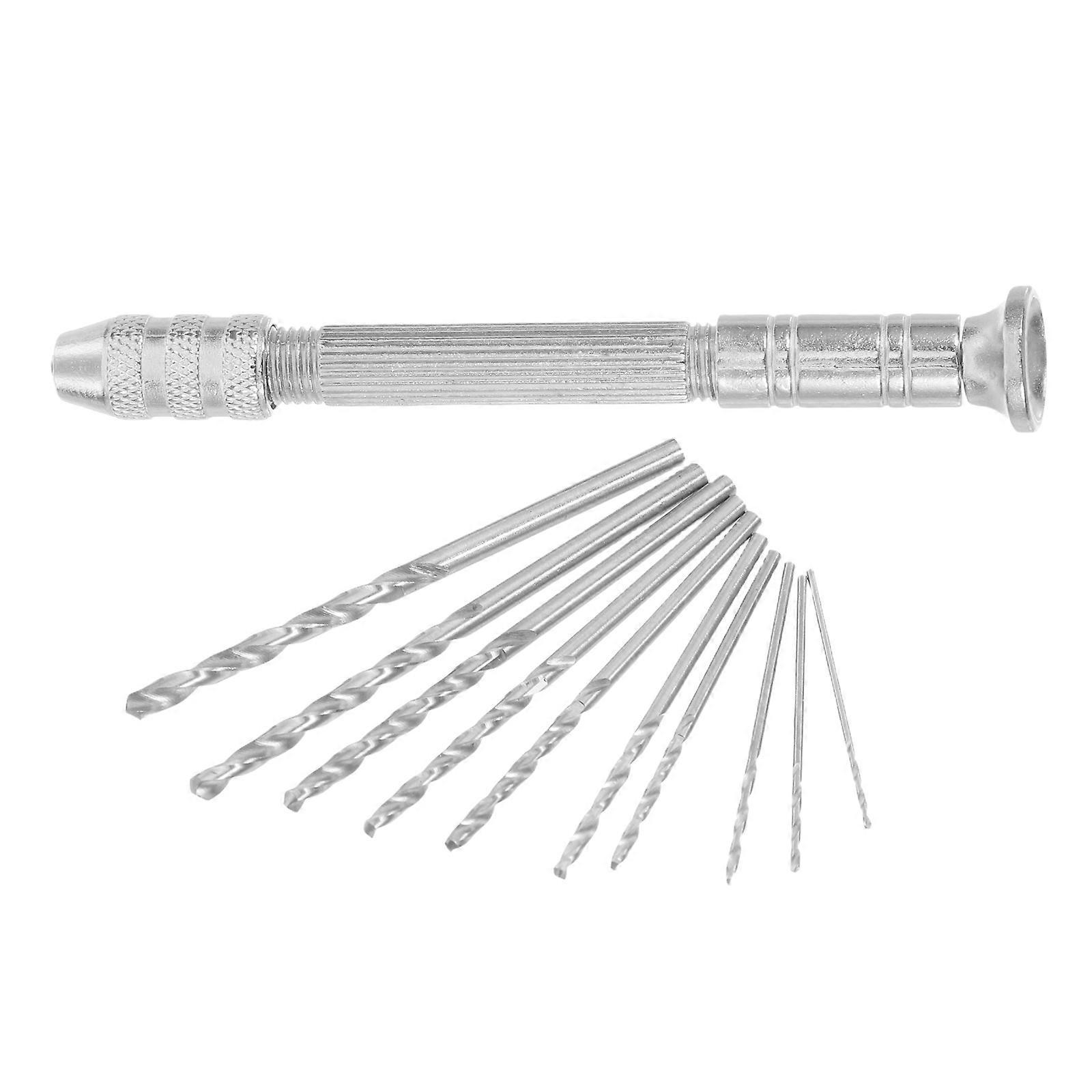 Pin Vise Hand Drill with 10 Pieces Drill Bits Set for Drilling Use Metal Silver 0.8 to 3.0mm