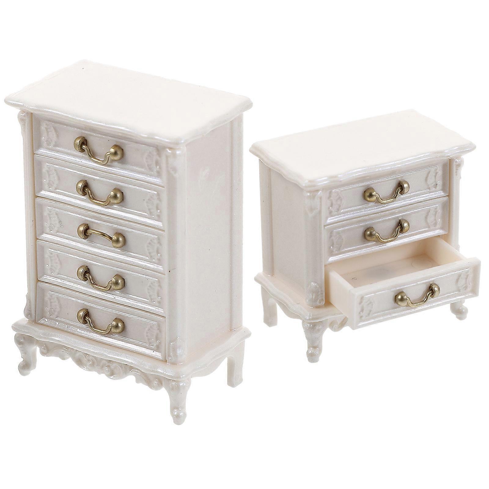 White Miniature Cabinet Set of 2 for Decoration Made with Synthetic Material