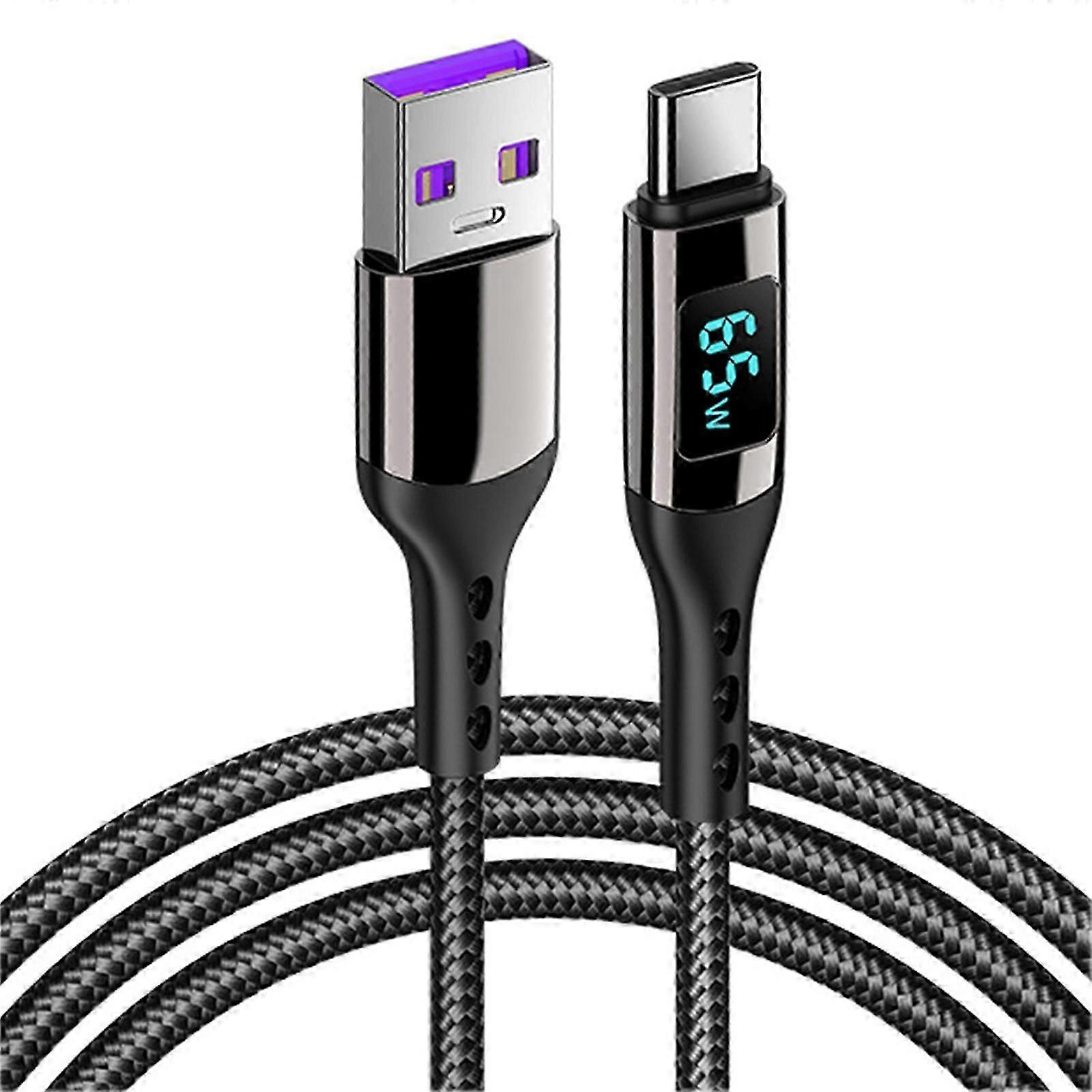 Cabo de carregamento USB-USB C PD 65W 5A Cabo carregador 480Mbps Display LED Dados USB