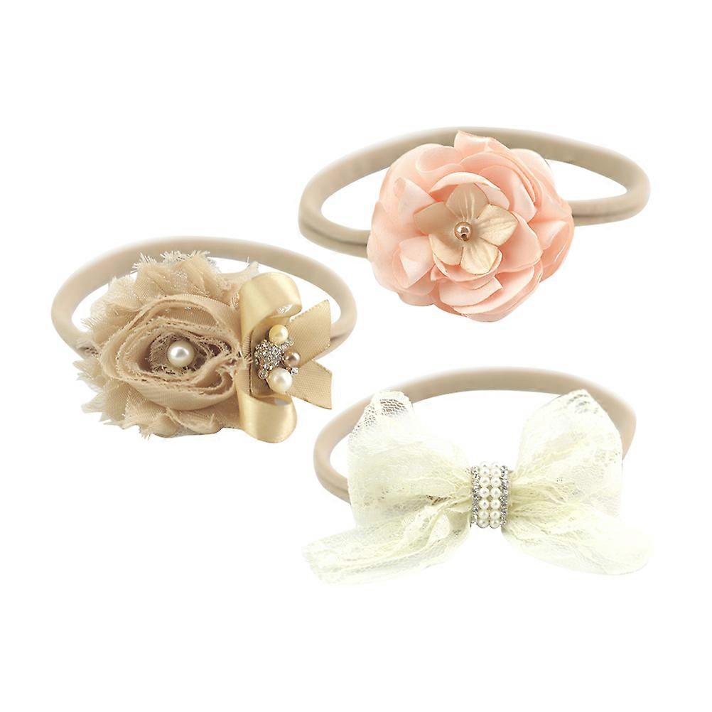 Durable Assorted Color Baby Hair Ties with Bows for Decoration Made of Spandex and Nylon 3pcs Set