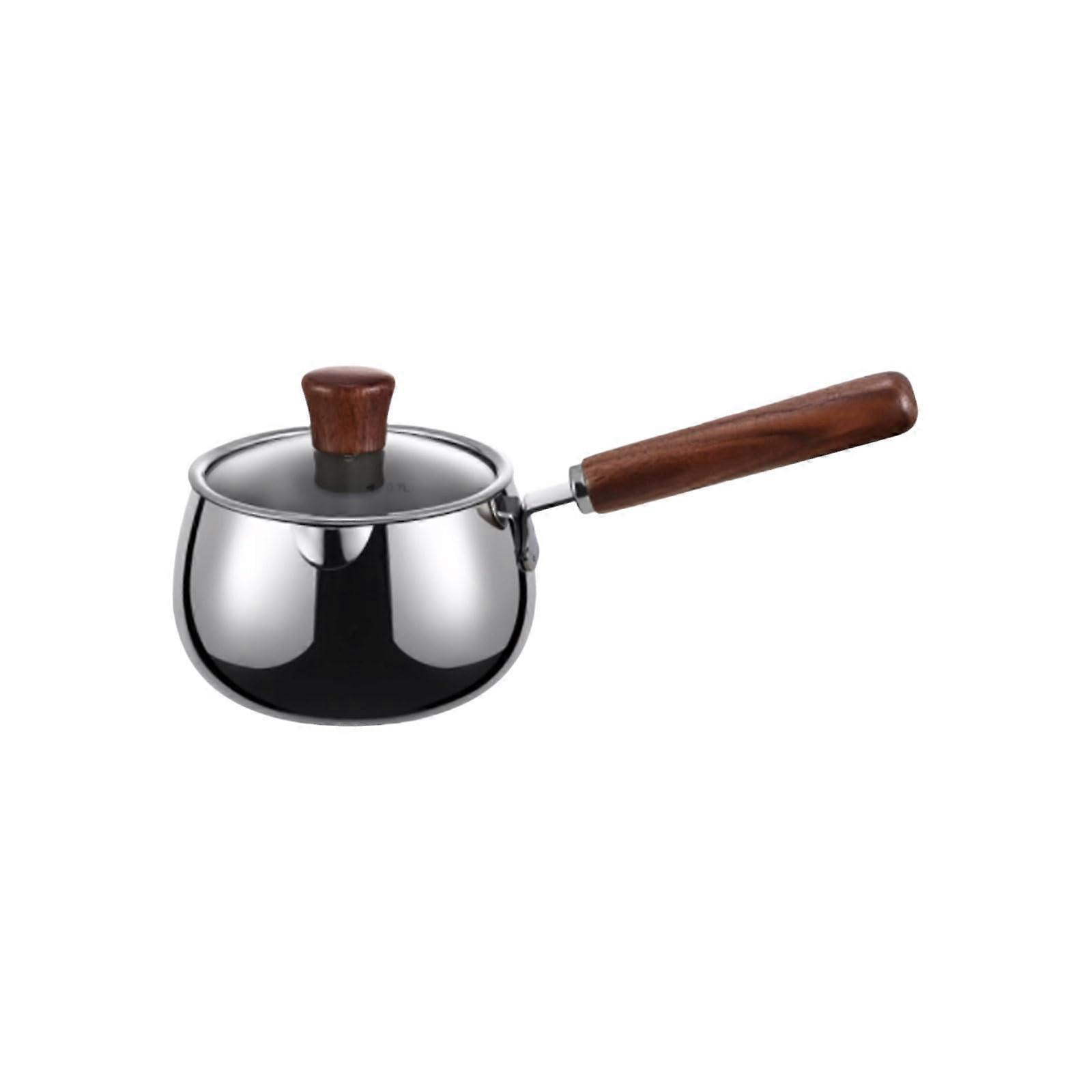 Stainless Steel Milk Pan With Lid And Pour Spout Measuring Scale Multipurpose S Brown