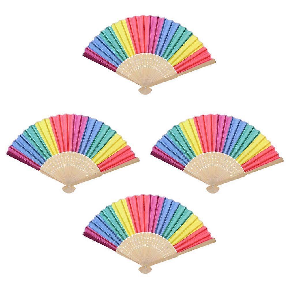 Rainbow Bamboo Folding Fans Set of 4 Vibrant Colors Handheld Dance Fans for Parties Weddings and Home Decor Safe Material for Adults