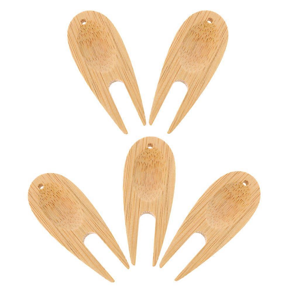 Durable Bamboo Golf Fork Tool for Repairing Divots and Ball Marks Beige Lightweight Portable Set of 5 Pieces