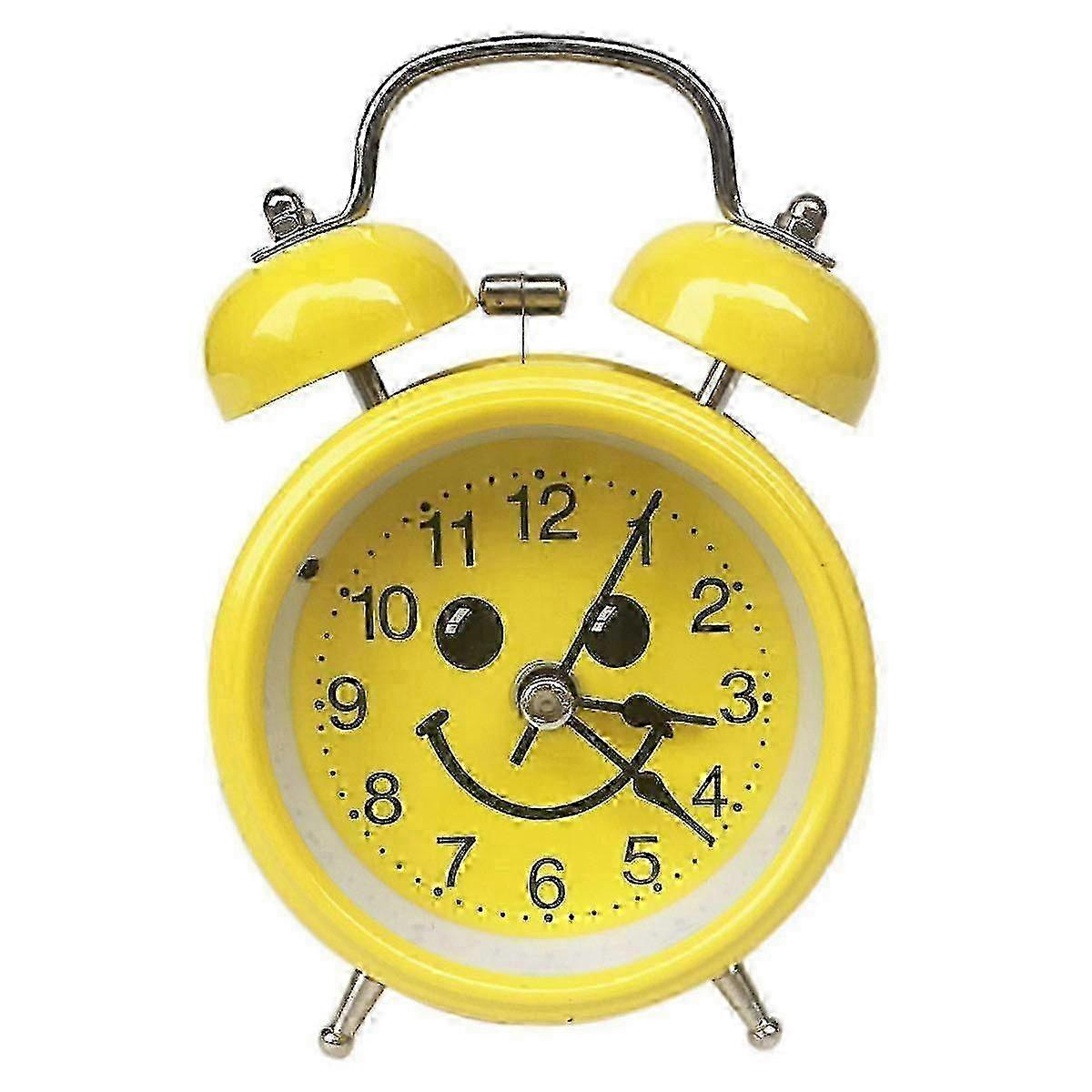 Silent Analog Alarm Clock with Twin Bells, Non-Ticking Yellow Bell Clock for Kids & Adults