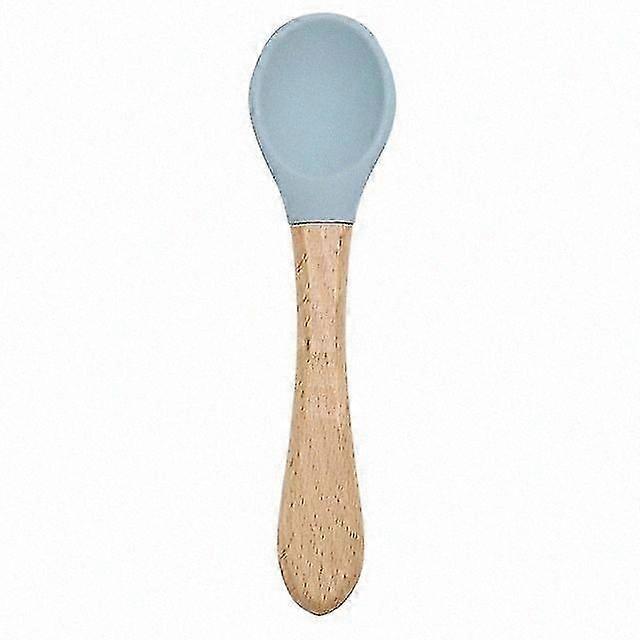 2024 Feeding Wooden Handle Silicone Spoon, Eating Solid Food, Children Training Practical Ability Tableware
