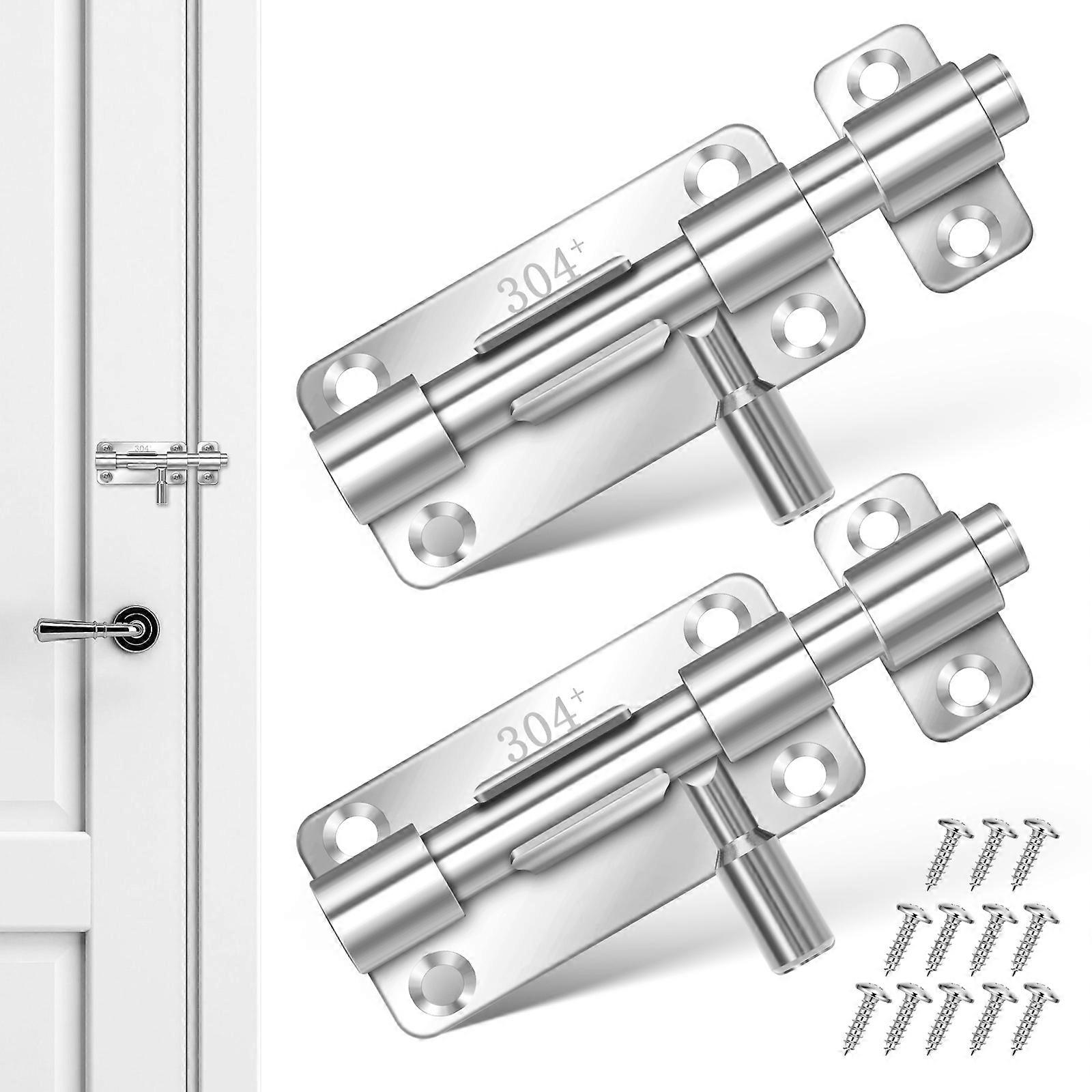 Slider Door Lock Stainless Steel Slide Bolt for Enhanced Security 2Pcs