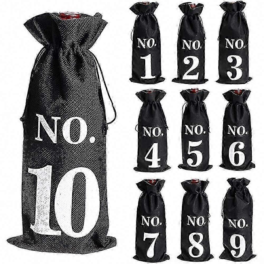 1 To 10 Burlap Wine Bags for Blind Tasting with Drawstring & Pocket - Wine Bottle Sleeves