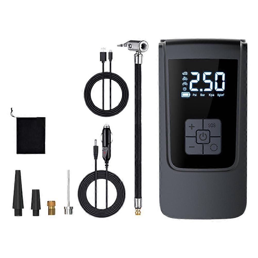 Compressor de ar portátil de alta pressão 150PSI, bivolt, inflador rápido de pneus de carro com visor LCD e carregamento tipo C.