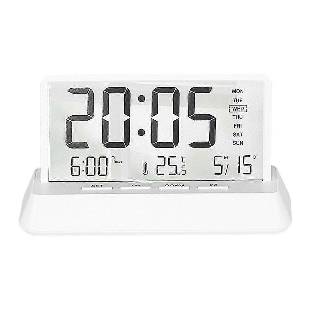 2301 LED Display Multi-Function Digital Alarm Clock with Temperature Calendar Snooze Function (White Transparent)