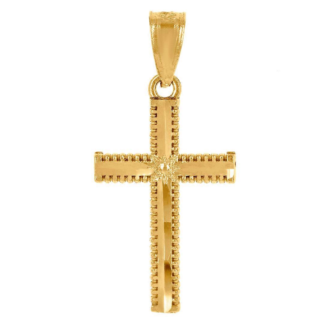 Or jaune 14 carats éclat coupe unisexe croix religieuse pendentif collier charme 23,5 x 11 mm de large pendentif pour les femmes