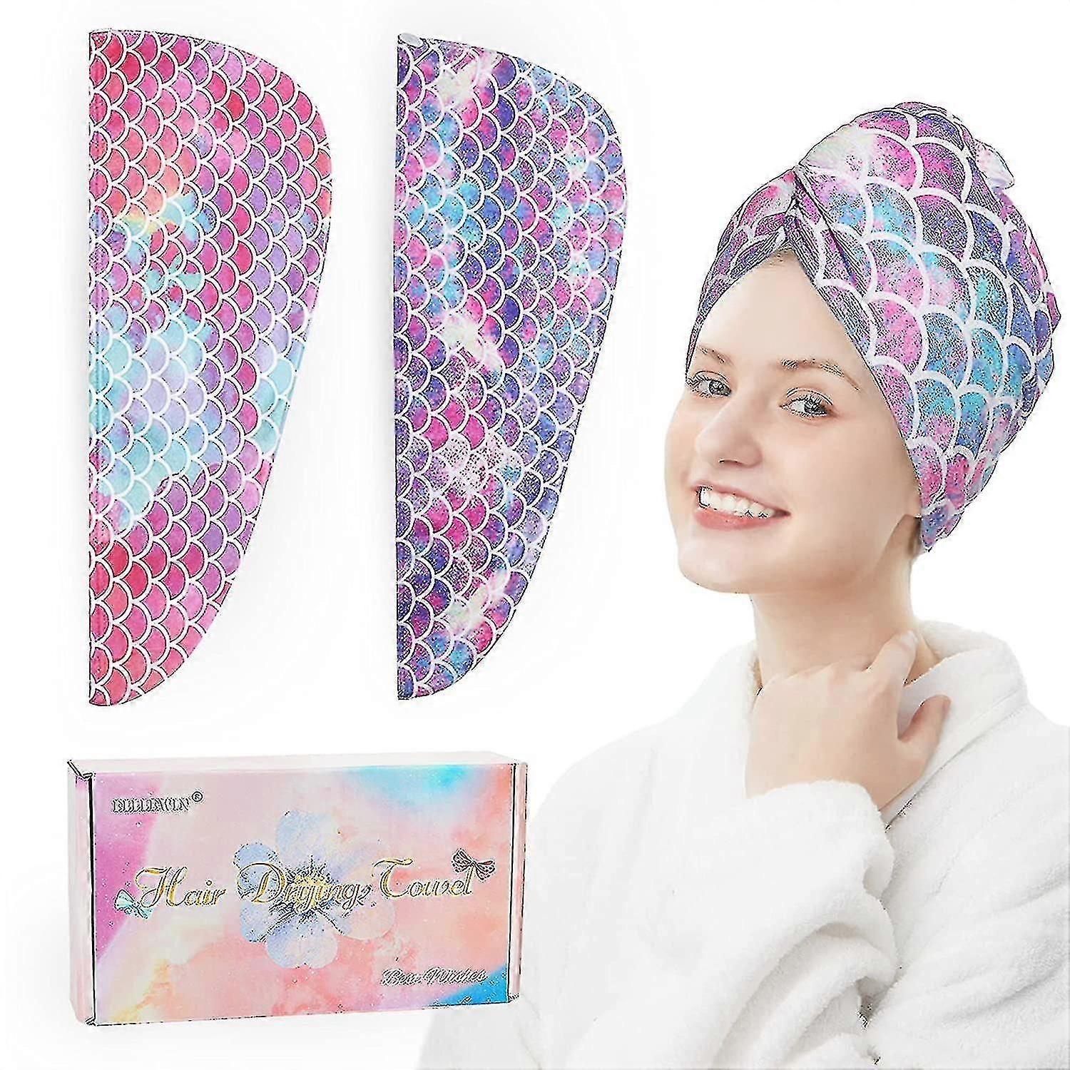 2-Pack Microfiber Hair Towel Wrap Turbans for Quick Drying