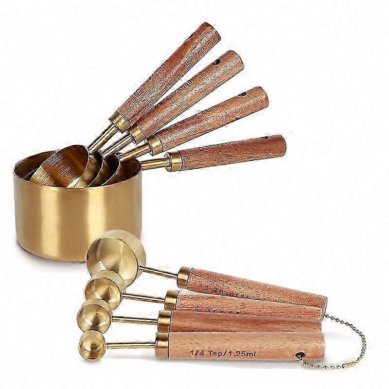 8-Piece Measuring Cups and Spoons Set with Wooden Handles