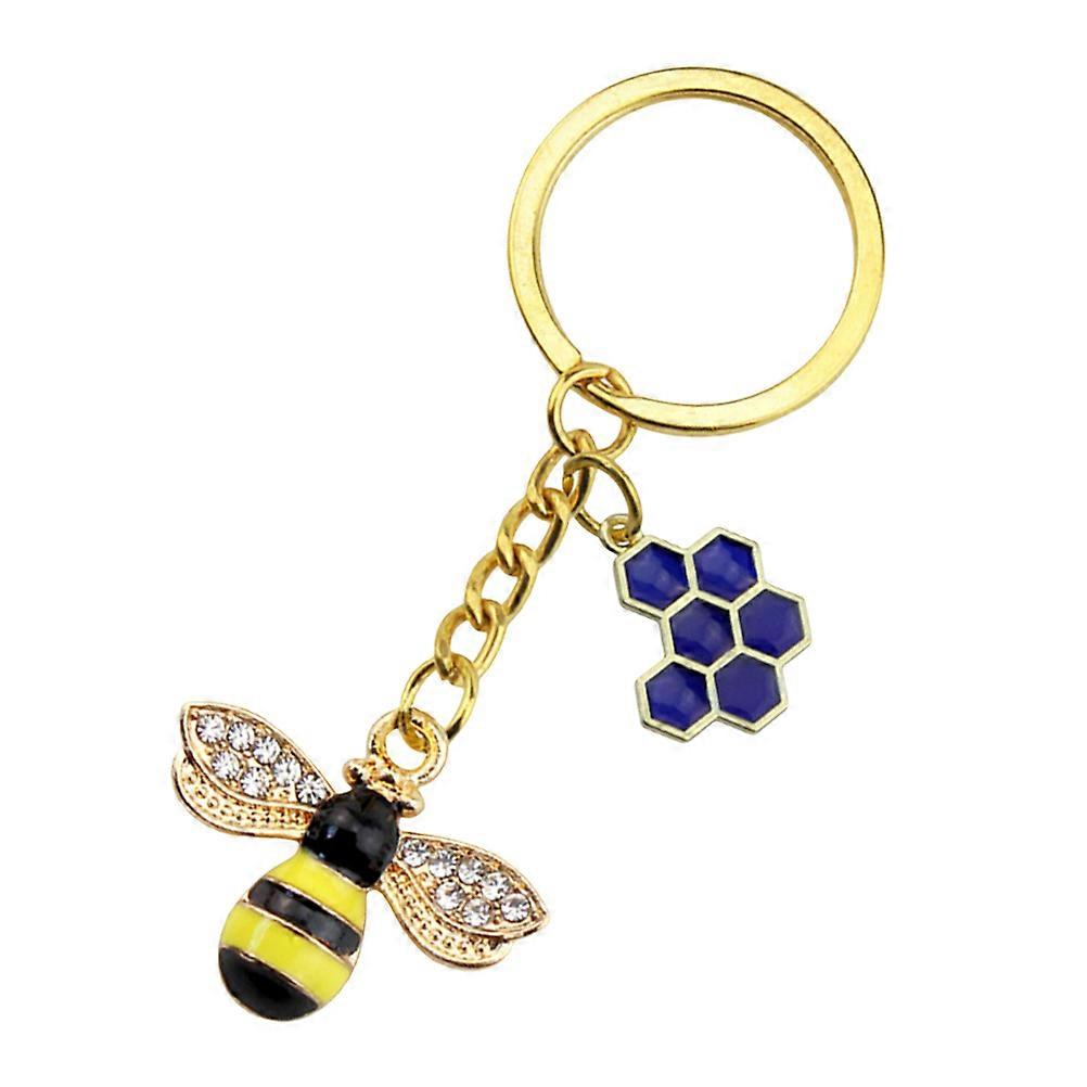 Bee Pendant Key Chain Hexagonal Shape Alloy Blue for Decorative Purpose 1Pc