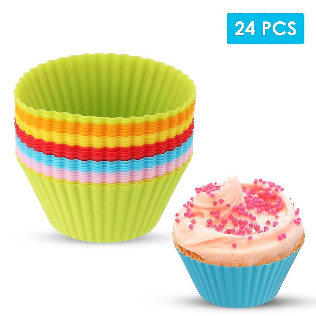 24-Pack Reusable Silicone Cupcake Liners, Non-Stick and Easy-Clean Pastry Molds (Multicolor)