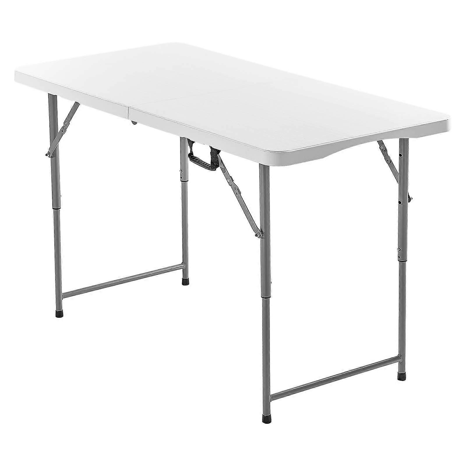 Folding Table, 4 Ft Heavy Duty Portable Fold-in-Half Utility Table with Adjustable Height and Built in Handle, White
