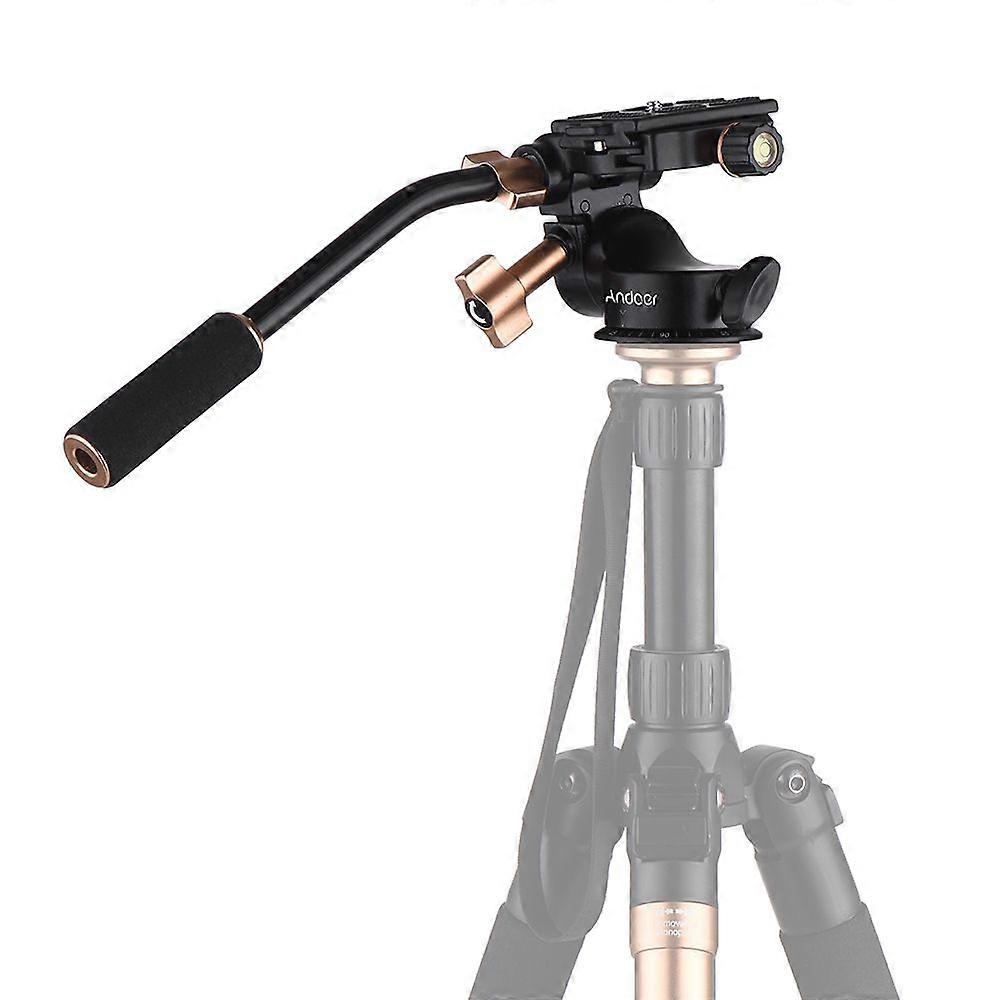 Andoer Q08S Aluminum Alloy 3-Way Damping Video Head Tripod Head with Pan Bar Handle Support 360 Panoramic Shooting 1/4
